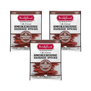 Bridgford Smokehouse Sausage Sticks Original 5 oz - Gluten Free High Protein Smoked Sausage Sticks for a Variety of Dietary Preferences - 1 of 4