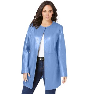 Jessica London Women's Plus Size Three-Quarter Leather Jacket - 1 of 4