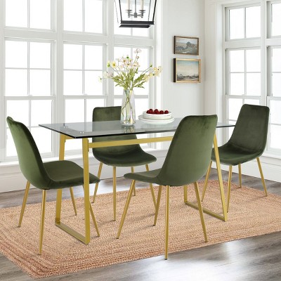 Mona+Bingo 5 Piece Gold Rectangular Clear Tempered Transparent Glass Table with 4 Upholstered Side Chairs-Maison Boucle