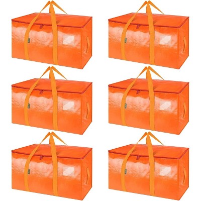 6-Pack Oversized Moving Bags with Reinforced Handles, Heavy-Duty Storage Tote for Clothes, Moving Supplies (Orange)