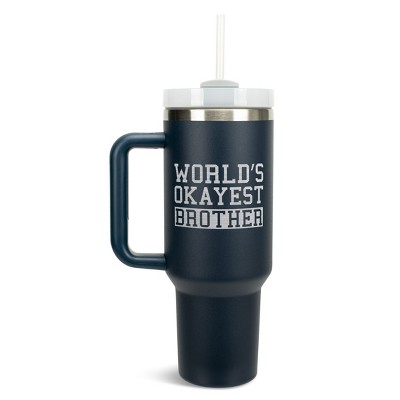 Elanze Designs World's Okayest Brother Sibling Family 40 oz. Stainless Steel, Large Water Bottle Coffee Mug, Spill & Leak Resistant, Thermal Travel