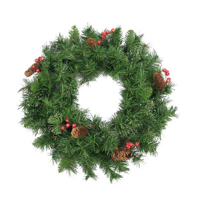 Northlight 24" Unlit Iced Mixed Pine, Berry and Pine Cone Artificial Christmas Wreath