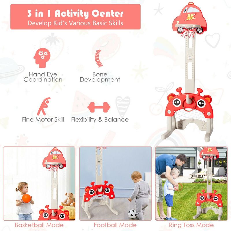 Costway 3-in-1 Basketball Hoop for Kids Adjustable Height Playset w/ Balls Red, 5 of 11
