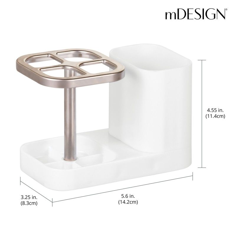 mDesign Plastic Toothbrush Storage Organizer Holder with Cup, 3 of 6