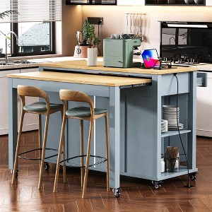 52" Kitchen Island Cart, Rolling Kitchen Island on Wheels with Extendable Dining Table, Kitchen Storage Island with 2 Drawers for Dining Room - 1 of 4