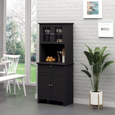 Black Engineered Wood Kitchen Hutch with Adjustable Shelves