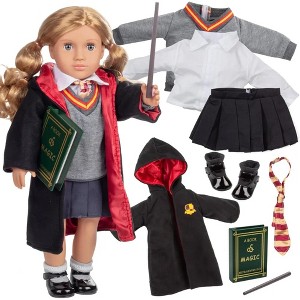 9pc Hermione Granger Inspired 18" Doll Outfit-Compatible w American Girl Dolls, Includes Robe, Wand, Book, Sweater, Shirt, Skirt, Socks, Shoes & Tie - 1 of 4