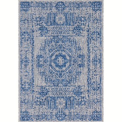 Elysian Blue 7' x 10' Flat Woven Synthetic Outdoor Rug
