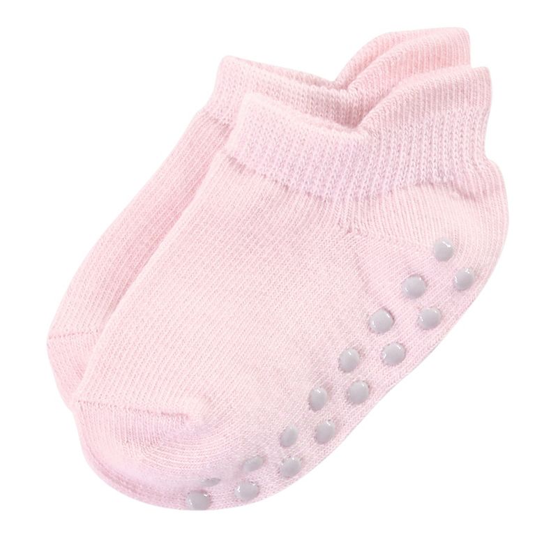 Touched by Nature Baby and Toddler Girl Organic Cotton Socks with Non-Skid Gripper for Fall Resistance, Solid Pink Coral, 6 of 11