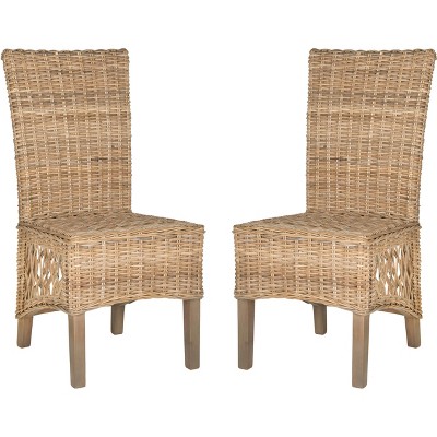Sumatra High-Back Rattan Cane Side Chair, Brown, Set of 2