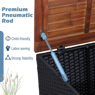 Red Cushioned Rattan Patio Set with Acacia Wood Table