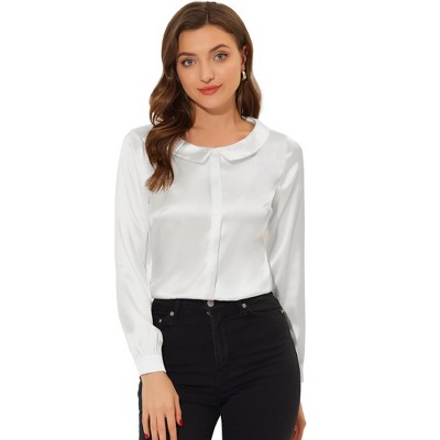 INSPIRE CHIC Women's Satin Peter Pan Collar Office Elegant Work Blouse