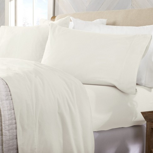Great Bay Home Cotton Solid Flannel Sheet Set (queen, Pristine Ivory ...