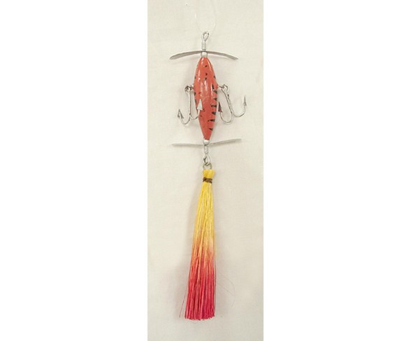 JWM 6.5" Sisal Lure Fishing Christmas Ornament - Red/Yellow