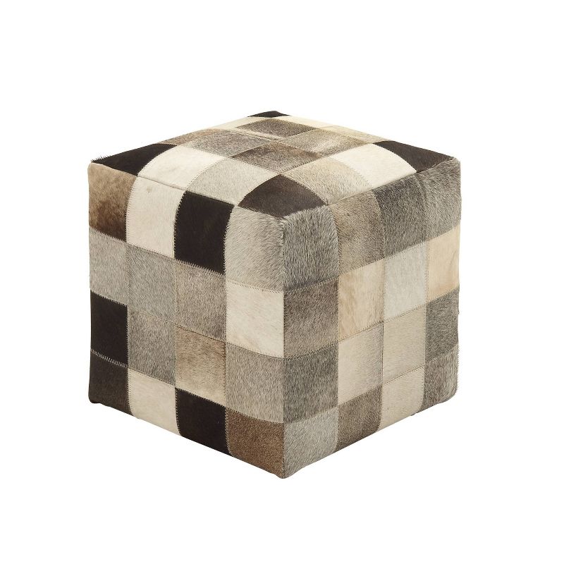 Contemporary Cowhide Leather Stool Ottoman Patchwork - Olivia &#38; May, 1 of 8