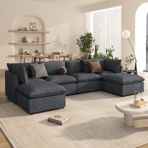 136" Large U-Shape Modular Sectional Sofa with Solid Wood Frame, 2 Large Chaises, Removable Ottomans - 1 of 4