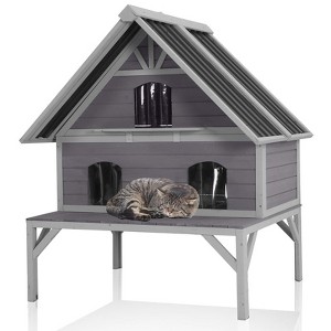Aivituvin Wooden Outdoor Cat House | Metal Roof-AIR7034 - 1 of 4