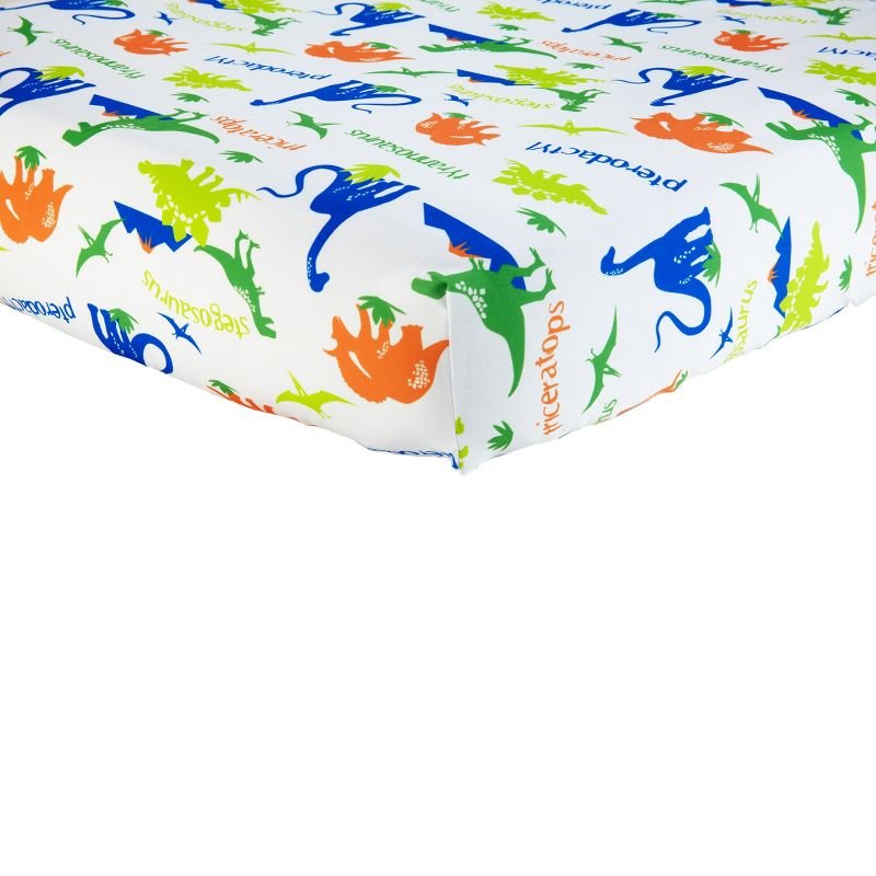 Everything Kids Dinosaurs Royal Blue, Orange and Green 4 Piece Toddler Bed Set - Comforter, Fitted Bottom Sheet, Flat Top Sheet, Reversible Pillowcase, 3 of 7