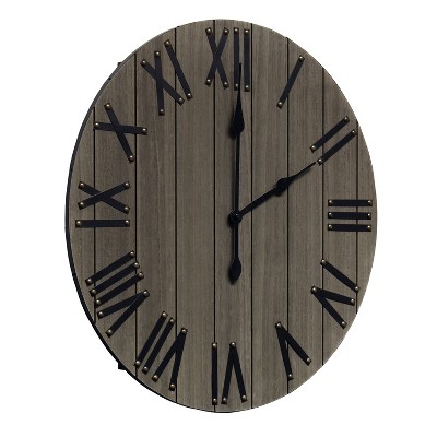 21" Rustic Gray Wood Wall Clock with Roman Numerals