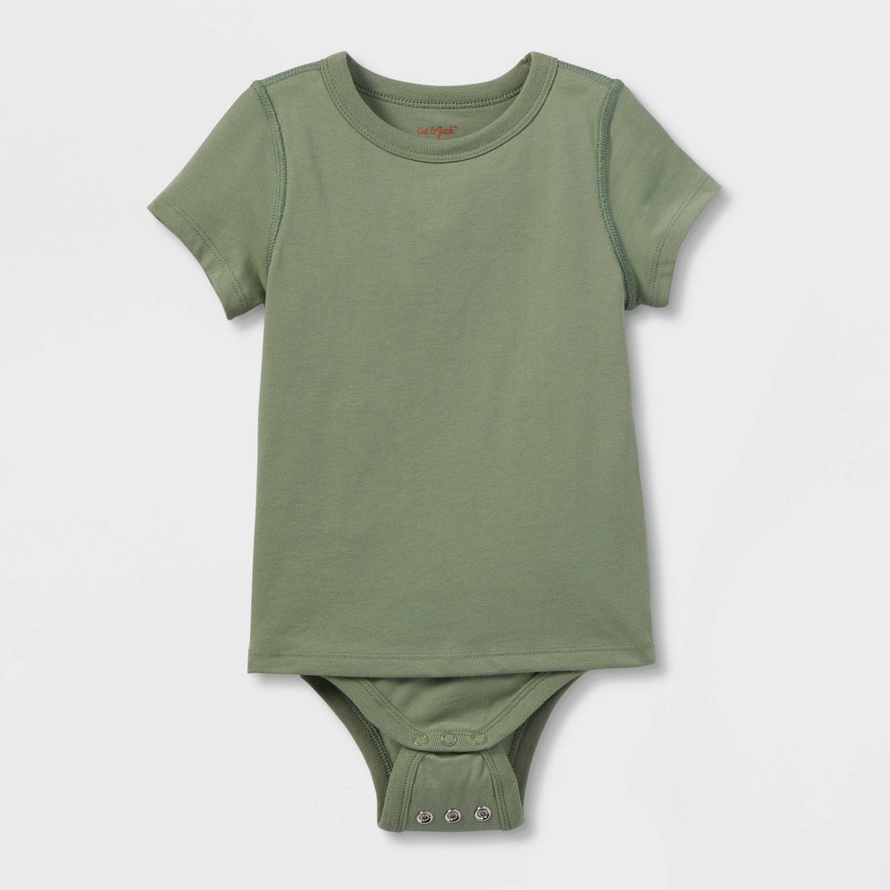 Toddler Adaptive Short Sleeve Bodysuit with Abdominal Access - Cat & Jack™ Army Green 5T: Sensory Friendly, Tagless, Jersey Fabric