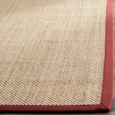 Handmade Natural Sisal Rug with Burgundy Border