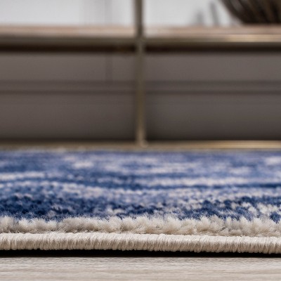 Navy and Ivory Rectangular Synthetic Medallion Area Rug