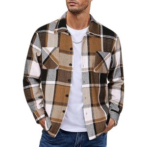 COOFANDY Men's Flannel Shirts Casual Button Down Plaid Shirt Jacket Long Sleeve Fleece Shacket with Pockets - 1 of 4
