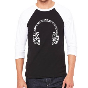 LA Pop Art Men's Raglan Baseball Word Art T-shirt - Music Note Headphones - 1 of 4