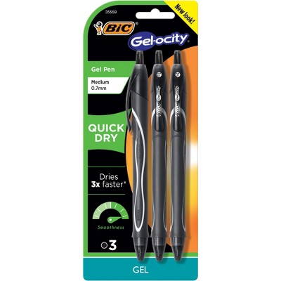 BIC Gel-ocity Quick Dry Gel Pens 0.7mm Medium Point Black 3ct