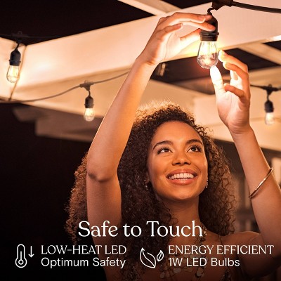 48ft Warm White LED Outdoor String Lights with Black Cord