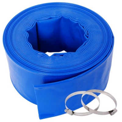 Syemin Drip Irrigation 50Ft Pool Backwash Hose, Heavy Duty Reinforced PVC Lay Flat Water Discharge Hose for Swimming Pool Filter Pump, Blue, 3"*3"*3"
