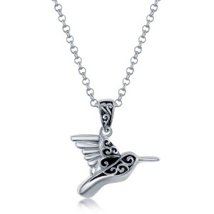 Bella Silver Sterling Silver Oxidized Small Hummingbird 18" Pendant Necklace - Black - 1 of 2