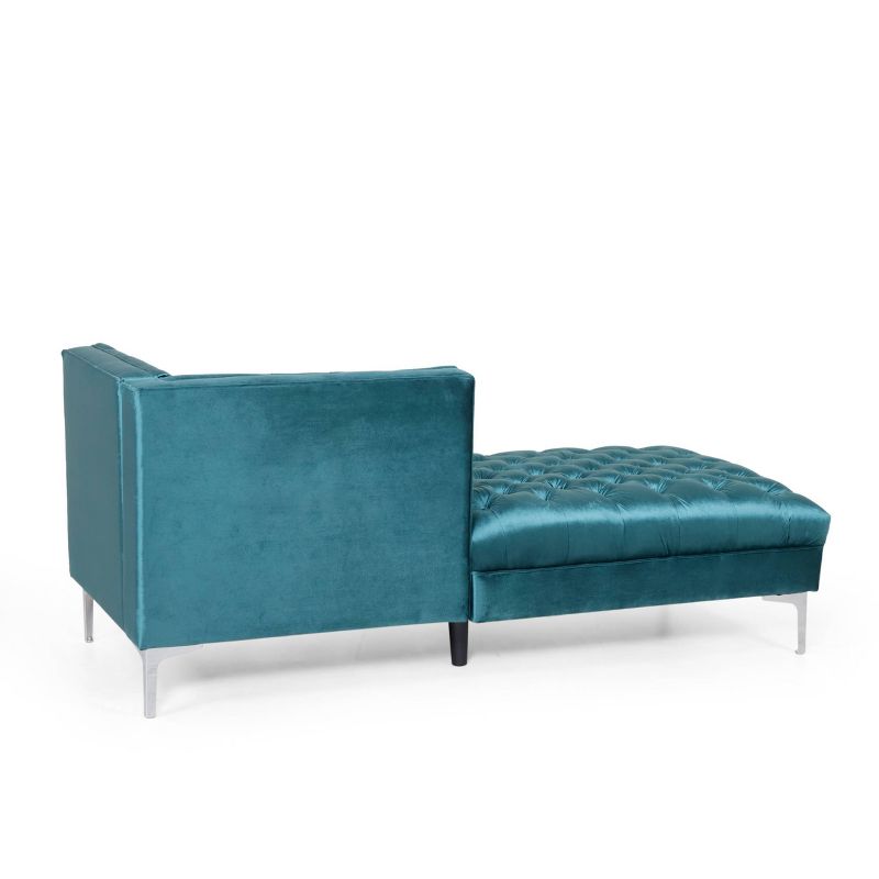 Tignall Contemporary Tufted Velvet Chaise Sectional Teal/Silver - Christopher Knight Home, 5 of 15