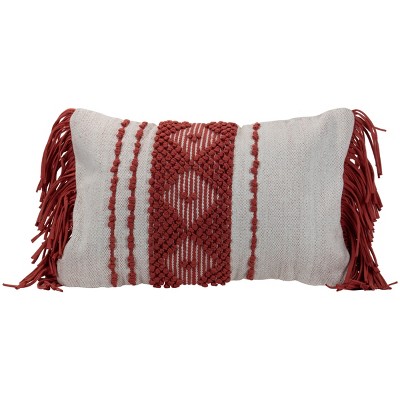 Diamond Pattern Hand Woven 14x22" Decorative Cotton Throw Pillow with Hand Sewn Jersey Fringe - Foreside Home & Garden