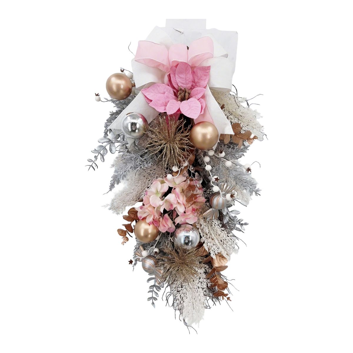 Garvee 30-Inch Christmas Wreath for Front Door with Pink Ribbon Bow - Artificial PVC Wreath for Holiday Door Decor Indoor Outdoor