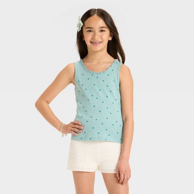 Girls' Pointelle Fitted Lace Trim Tank Top - Cat & Jack™