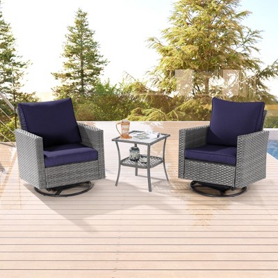 Sonkuki 3-Piece Patio Chair Set Swivel Rocking Chair Set Side Table Suiting Backyard, Poolside and Patio