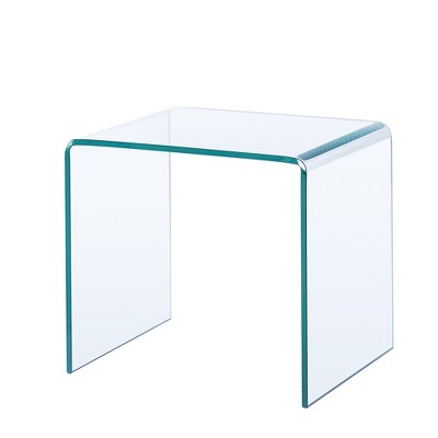 Lirago Tempered Clear Bent Glass Side Table-Multi-Purpose Transparent Sofa Table for Living Room and Outdoor 15.8"Dx19.72"Lx17.72"H