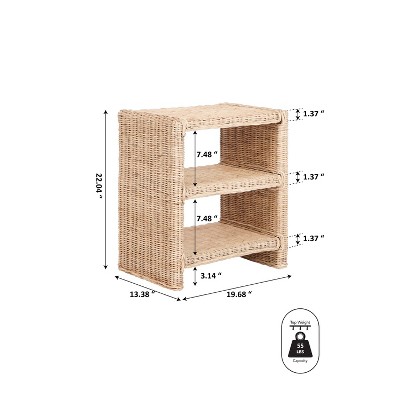 Natural Rattan and Mango Wood 3-Tier End Table