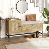 GustoWave Rattan Shoe Bench with Storage, Entryway Bench with Flip Drawer Shoe Cabinet, Show Storage Bench for Hallway and Bedroom, Natural Oak - 2 of 4