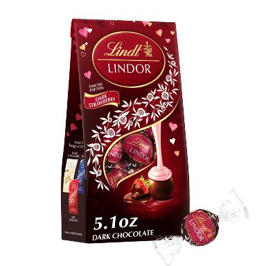 LINDOR, Lindt Valentine's Strawberry Dark Chocolate Truffles Candy - 5.1oz
