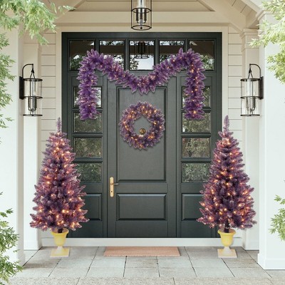 VisioGear Craft Activity Kits Pre-lit Christmas Artificial Tree 4-Piece Set, Garland, Purple