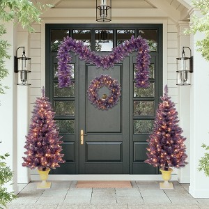 VisioGear Craft Activity Kits Pre-lit Christmas Artificial Tree 4-Piece Set, Garland, Purple - 1 of 4