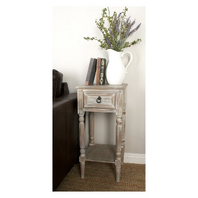 Farmhouse Chic White Wood Accent Table with Storage, 14" x 29"