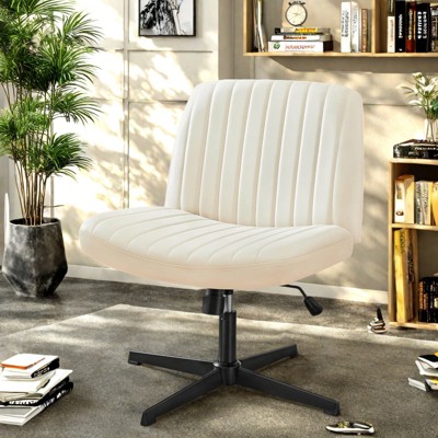 FURNIinspire Task And Office Chairs No Wheels Armless Swivel Home Office Chair, Cross-Legged Chair, Simple Office Chair, Beige, 28"*19"*35"