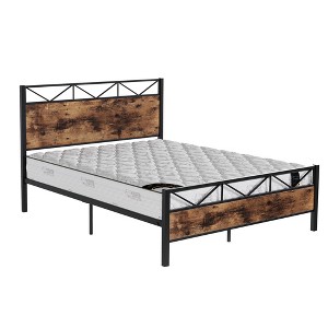 Bed Frame with Headboard, Industrial Platform Bed Frame with 14 Strong Metal Slats Support, 11'' Under-Bed Storage, No Noise, Easy Assembly - 1 of 4