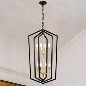 BAOURE 4 Light Chandelier,18.11 in Gold Lantern Light Fixtures with Farmhouse Metal Cage Adjustable Height for Dining Room Hallway Foyer - 1 of 4