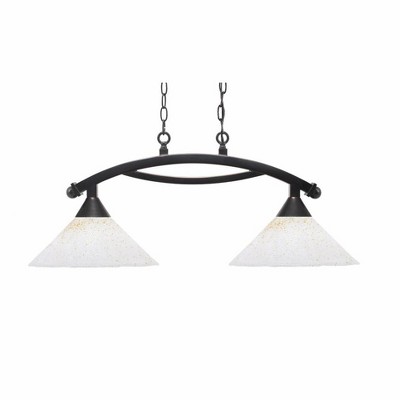 Toltec Lighting Bow 2 - Light Island Pendant Light in  Black Copper with 12" Gold Ice Shade