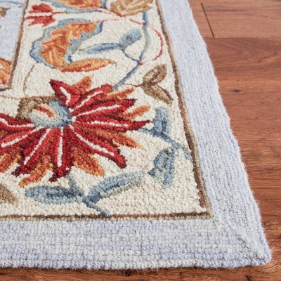 Aurora Light Blue Floral Hand-Knotted Wool Reversible Area Rug - 30"x18"
