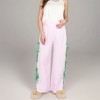 Anna-Kaci Lounge Women's Gingham Wide Leg Pants with Elastic Waistband Contrast Side Ribbon Tie Details-Length Fit - 4 of 4
